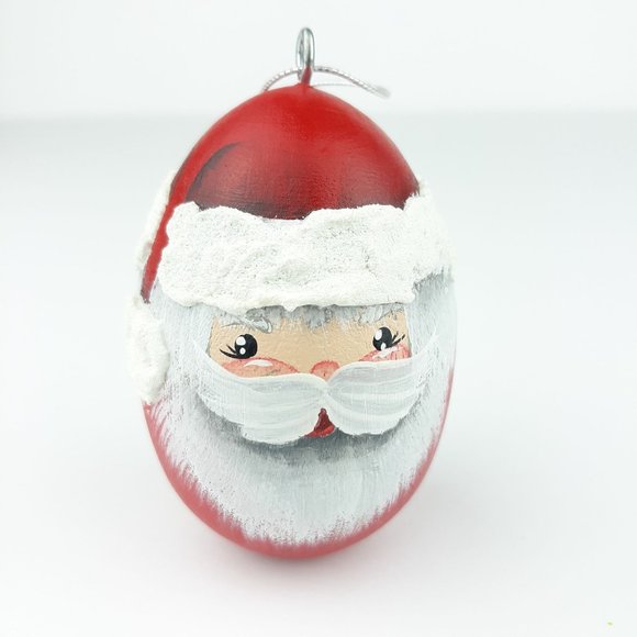 Wood Egg Painted Santa Christmas Ornament Red White - Picture 12 of 12